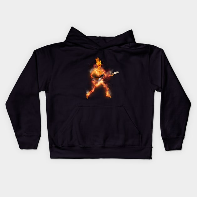 Fire Skeleton Guitarist Kids Hoodie by Ratherkool